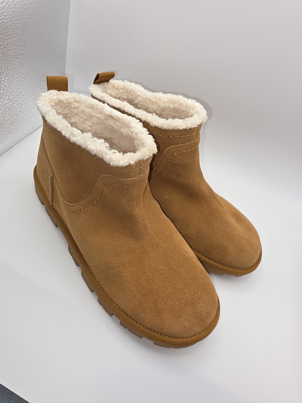 Lucky Brand Women Chestnut Tan Suede Faux Shearling Lined Ankle Boots Size 6M